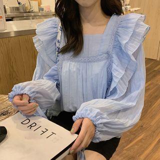 Ruffled Blouse Blue - One Size