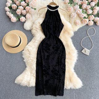 Halter Off-shoulder Print Dress