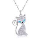 Cute Cat Pendant With Blue And White Austrian Element Crystal And Necklace