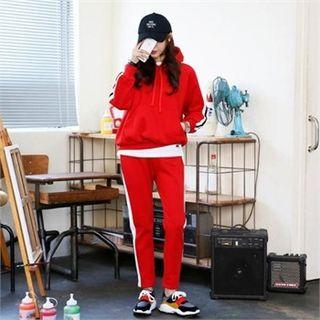 Set: Hooded Contrast-trim Sweatshirt + Sweat Pants