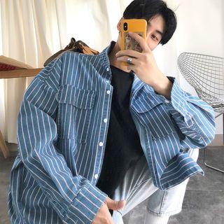 Long-sleeve Denim Striped Shirt Blue - Xl