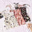Tie-strap Floral Print Shirred Camisole Top