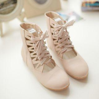 Faux-leather Lace-up Cutout Flats