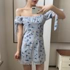 Balloon-sleeve Butterfly Print A-line Dress