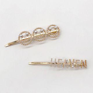 Faux Pearl Smiley / Lettering Hair Pin