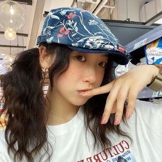 Flower Denim Flat Cap