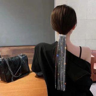 Rhinestone Fringed Headpiece Silver - One Size