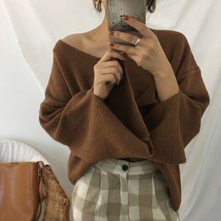 Long-sleeve Slit-sleeve Knit Top