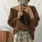 Long-sleeve Slit-sleeve Knit Top
