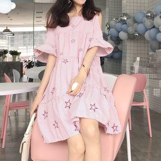 Star Embroidered Cold Shoulder A-line Dress