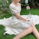 Lace Trim Floral Print Puff Sleeve Dress