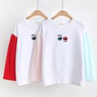 Embroidered Colour Block Long-sleeve T-shirt