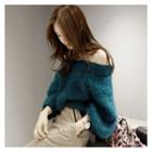 Off-shoulder Long-sleeve Furry Sweater