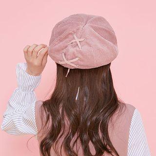 Lace-up Trim Corduroy Beret