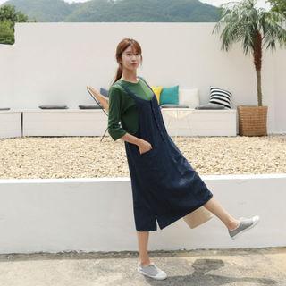 Button-front Denim Midi Pinafore Dress