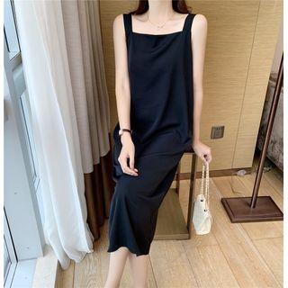Spaghetti-strap Square Neck Midi A-line Dress