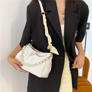 Faux Pearl Shirred Shoulder Bag
