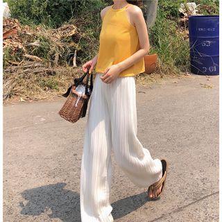 Plain Wide-leg Pants White - One Size