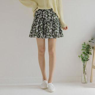 Floral Shirred A-line Mini Skirt