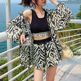 Set: Zebra Print Zip Jacket + Wide-leg Shorts