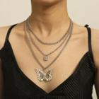 Alloy Butterfly & Padlock Pendant Layered Necklace 3002 - Silver - One Size