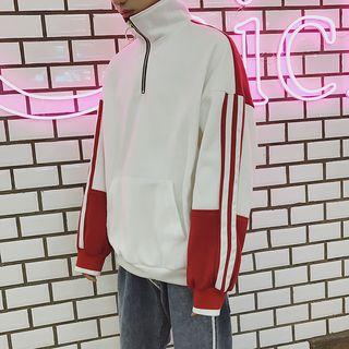 Long-sleeve Color-block Stand-collar Top