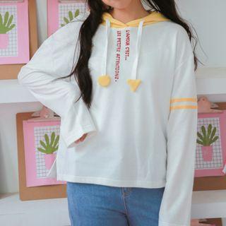 Long-sleeve Lettering Hooded T-shirt