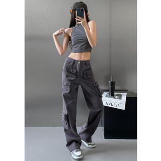 Multi-pockets Straight-cut Loose Pants