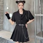 Short-sleeve Chained Cropped Blazer / Pleated Mini A-line Skirt