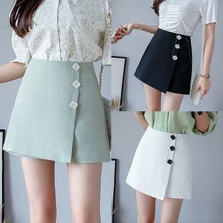 Buttoned Wrap A-line Mini Skirt