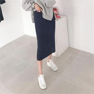 Rib Knit H-line Long Skirt