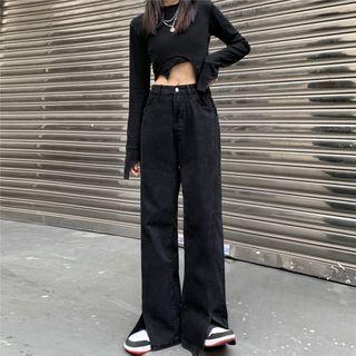 Mid Rise Slit Wide Leg Jeans