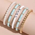 Set Of 5 : Love Lettering Bead / Faux Pearl / Alloy Bracelet (assorted Designs)