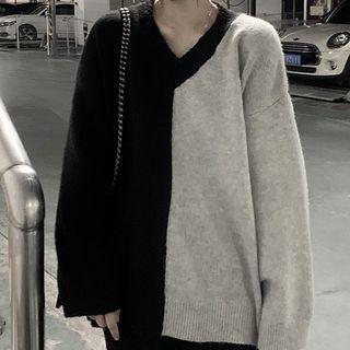 Color Block Sweater Gray & Black - One Size