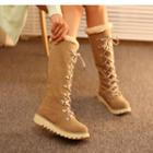 Furry Trim Lace-up Tall Snow Boots
