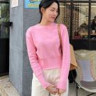 Ribbed-trim Knit Crop Top Pink - One Size