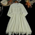 Long-sleeve Fluffy Trim A-line Lace Dress
