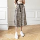 High Waist Check A-line Skirt