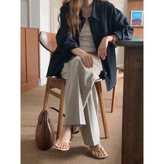 Hidden-button Loose-fit Linen Blend Jacket One Size