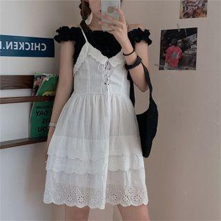 Frill-hem Off-shoulder Top / Lace-up V-neck Slipdress