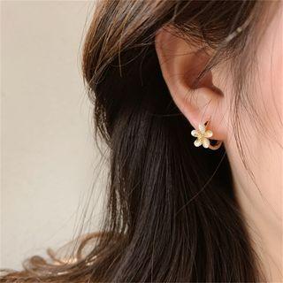 Rhinestone Flower Hoop Earring 1 Pair - Gold - One Size