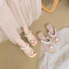 Square-toe Faux Pearl Strap Slide Sandals