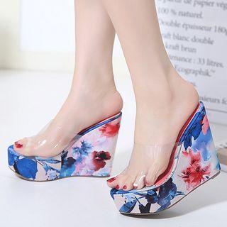Floral Print Wedge Slide Sandals