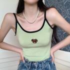Heart Embroidered Camisole Top Avocado Green - One Size
