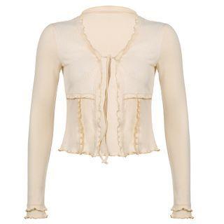 Long-sleeve Ruffle Lace Up T-shirt