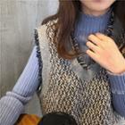 Plain Mock-neck Long-sleeve Knit Top / V-neck Knit Top