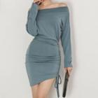 Long-sleeve Off Shoulder Drawstring Mini Dress