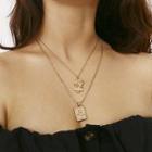 Alloy Embossed Rose Pendant Layered Necklace