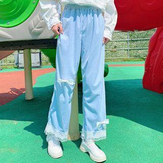 Bow Accent Corduroy Wide-leg Pants