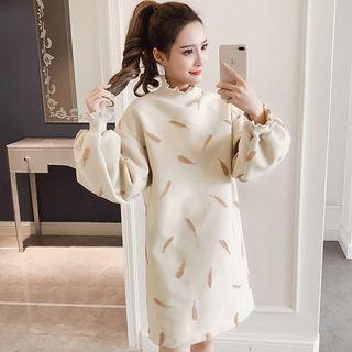 Feather Pattern Mock Neck Pullover Dress